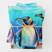 ペンギンが水彩雪の風景に浮き沈み ラッピングペーパーシート (インサイチュ)