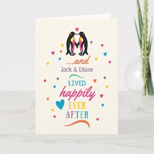 ペンギンが祝いを言って幸結婚福を祈る カード (正面)