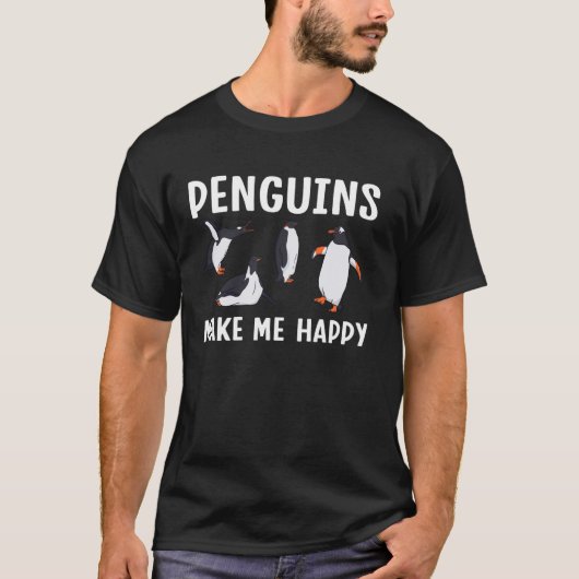 ペンギンが私を幸せなペンギンおもしろいにする Tシャツ (正面)