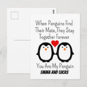 ペンギンが配偶者を見つけると、生涯一緒にいる ポストカード (正面/裏面)