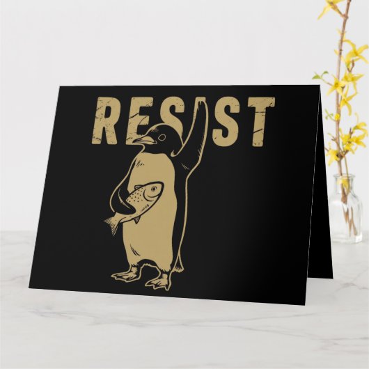 ペンギンが関税に抗議するレジストペンギン抗議 カード (黄色い花)