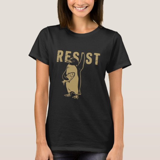 ペンギンが関税に抗議するレジストペンギン抗議 Tシャツ (正面)
