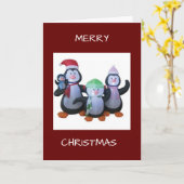 ペンギンが集まってクリスマスカードを贈る カード (黄色い花)