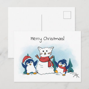 ペンギンが雪だるまを作っている クリスマス