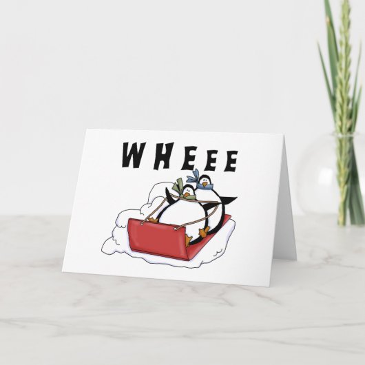 ペンギンがTシャツと贈り物をそりで売る シーズンカード (正面)