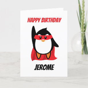 ペンギンすごいヒーローキッズスーパーヒーロー誕生日カード シーズンカード