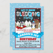 ペンギンそり誕生日パーティーへの招待 招待状 (正面/裏面)