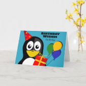 ペンギンで名前誕生日ウィッシュを追加 カード (黄色い花)