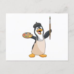ペンギンという画家がペイント ブラシと色で ポストカード