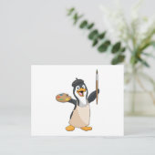 ペンギンという画家がペイント ブラシと色で ポストカード (スタンド正面)