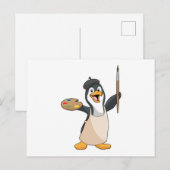 ペンギンという画家がペイント ブラシと色で ポストカード (正面/裏面)