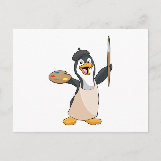 ペンギンという画家がペイント ブラシと色で ポストカード (正面)