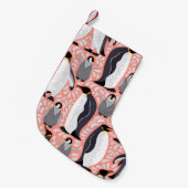 ペンギンとその子はピンクのパターンの上にいる スモールクリスマスストッキング (正面 (吊り時))
