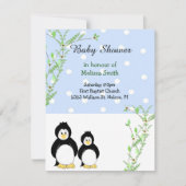 ペンギンとつる植物ベビーシャワー招待状 招待状 (正面)