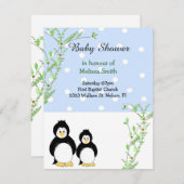ペンギンとつる植物ベビーシャワー招待状 招待状 (正面/裏面)