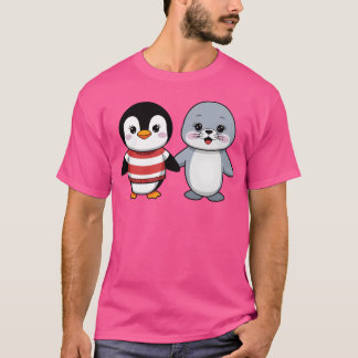 ペンギンとアザラシの友達 レトロ Tシャツ