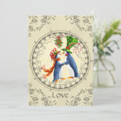 ペンギンとクリスマスの木の実 ヴィンテージ冬の結婚式のご案内 招待状 (スタンド正面)