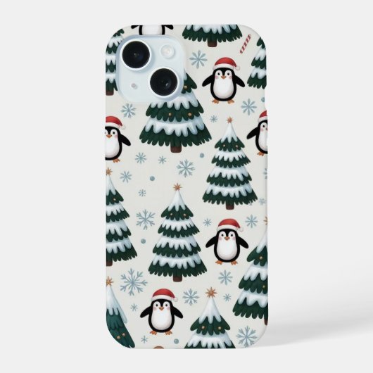 ペンギンとクリスマスツリーiPhone / iPadケース iPhone 15ケース (裏面)