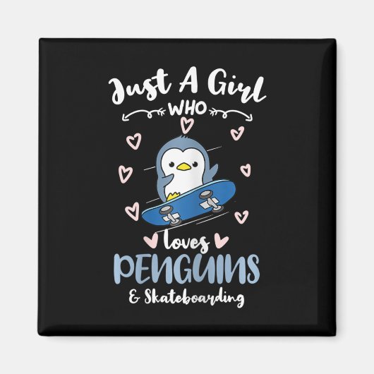 ペンギンとスケボーが好きな女の子 マグネット (正面)