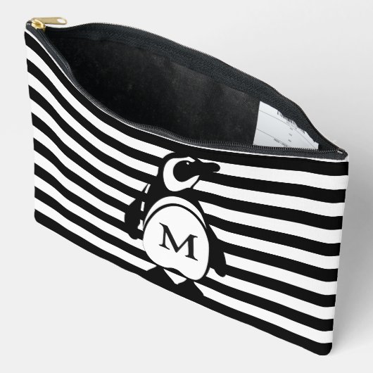 ペンギンとストライプモノグラムの アクセサリーポーチ (見開き)
