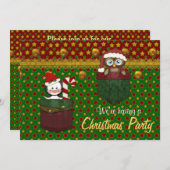 ペンギンとフクロウ素朴のクリスマスパーティー – ブーン 招待状 (正面/裏面)
