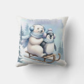 ペンギンとホッキョクグマがソリに乗る クッション (裏面)
