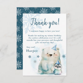 ペンギンとポーラーベアーウィンター誕生日 サンキューカード