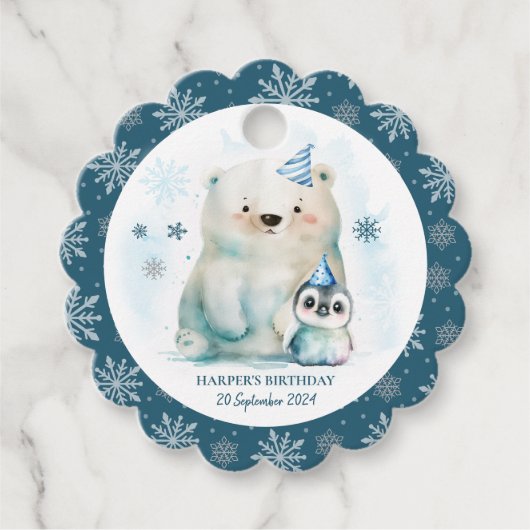 ペンギンとポーラーベアーウィンター誕生日 フェイバータグ (正面)