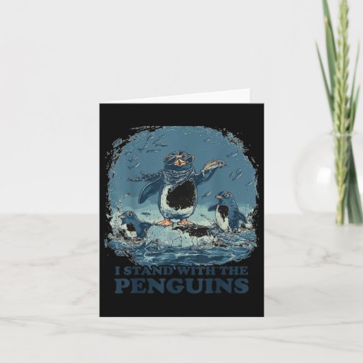 ペンギンと一緒に立つフリッパー カード (正面)