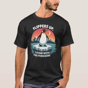 ペンギンと一緒に立つフリッパー Tシャツ