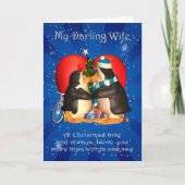 ペンギンと妻のキスをするクリスマスカードハート シーズンカード (正面)