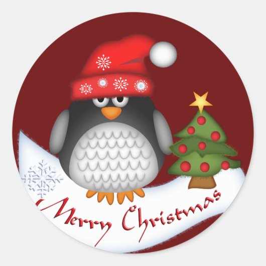 ペンギンと文字の可愛いクリスマスステッカー ラウンドシール (正面)