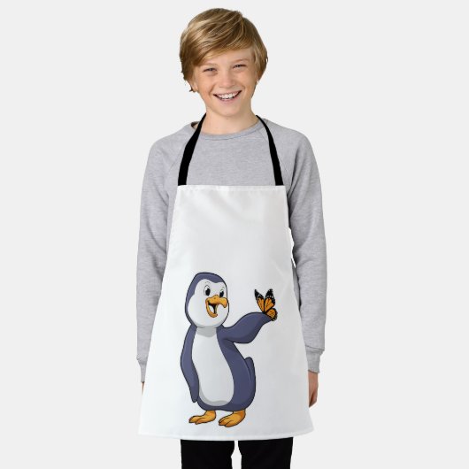 ペンギンと蝶 エプロン (着用した状態)