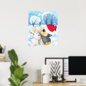 ペンギンと雪だるまの冬の風景 ポスター (ホームオフィス)