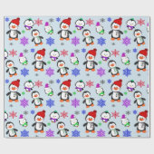 ペンギンと雪の結晶 かわいいクリスマス ラッピングペーパー (フラット)