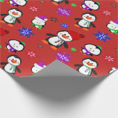 ペンギンと雪片かわいいクリスマス ラッピングペーパー (角)