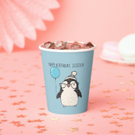 ペンギンと風船パーソナライズされた誕生日紙 紙コップ