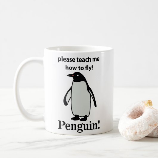 ペンギンに飛び方を教えてもらおう!かわいいペンギンのおもしろデザイン コーヒーマグカップ (ドーナツ)