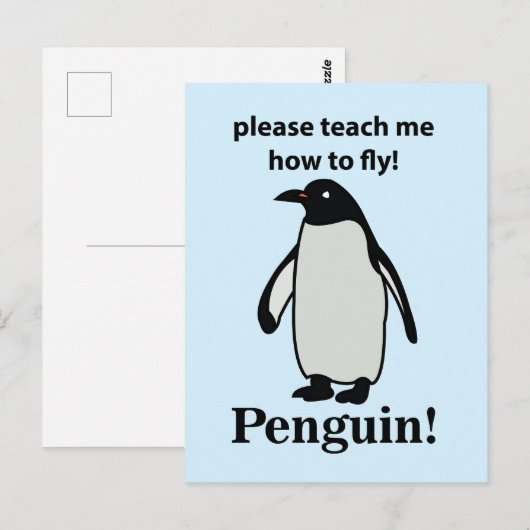 ペンギンに飛び方を教えてもらおう Funny Penguin ポストカード (正面/裏面)