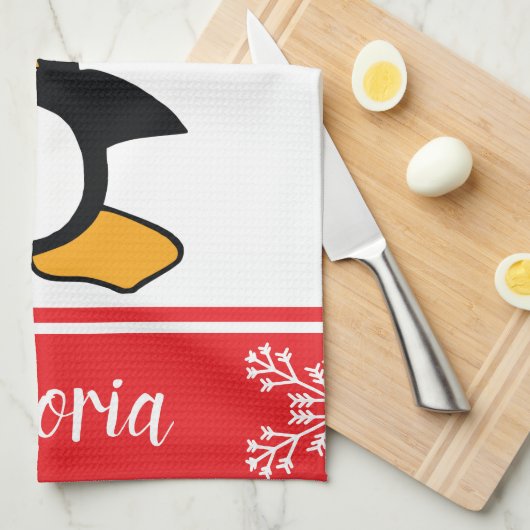 ペンギンのいけないリストのパーソナライズなクリスマス キッチンタオル (四つ折り)