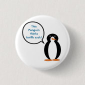 ペンギンのお嬢さん、関税に反対 缶バッジ (正面)