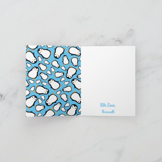 ペンギンのかわいい冬は第1誕生日カード感謝していしています カード (内部)