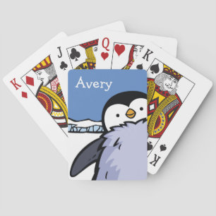 ペンギンのひよこが遊カードを閉じる トランプ