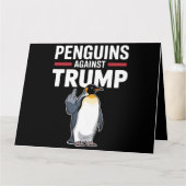 ペンギンのひれを上げてトランプに抵抗するペンギン カード (正面)