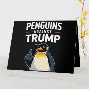 ペンギンのひれを上げてトランプに抵抗するペンギン カード