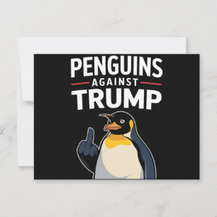 ペンギンのひれを上げてトランプに抵抗するペンギン ポストカード