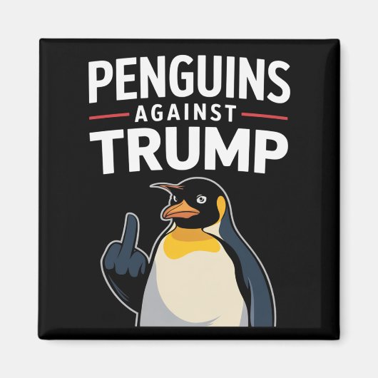 ペンギンのひれを上げてトランプに抵抗するペンギン マグネット (正面)