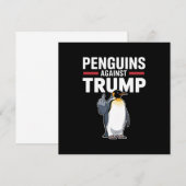 ペンギンのひれを上げてトランプに抵抗するペンギン 招待状 (正面/裏面)