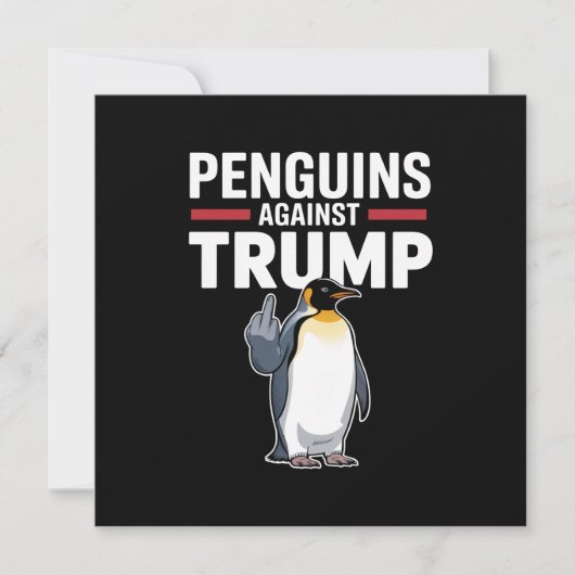 ペンギンのひれを上げてトランプに抵抗するペンギン 招待状 (正面)