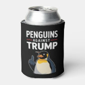 ペンギンのひれを上げてトランプに抵抗するペンギン 缶クーラー (缶正面)